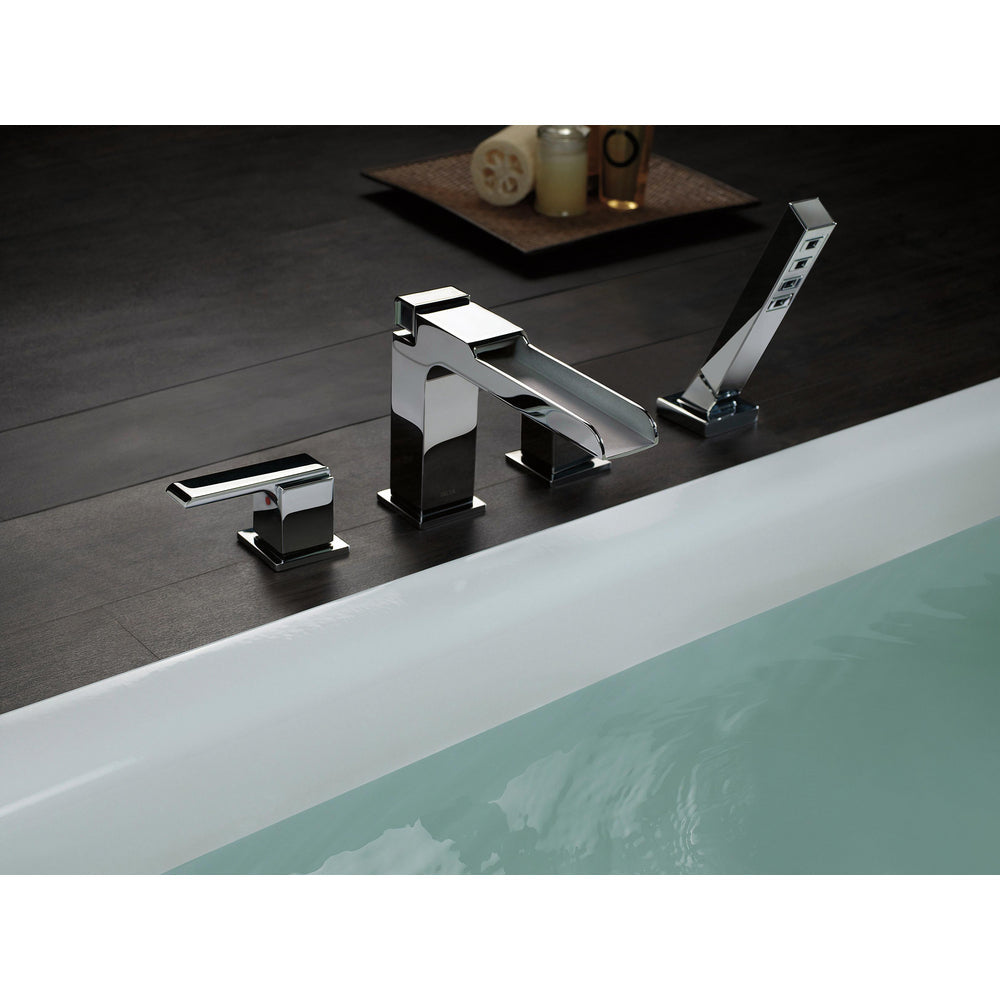 Delta ARA Channel Roman Tub Filler With Hand Shower Trim - Chrome (Valve Sold Separately)