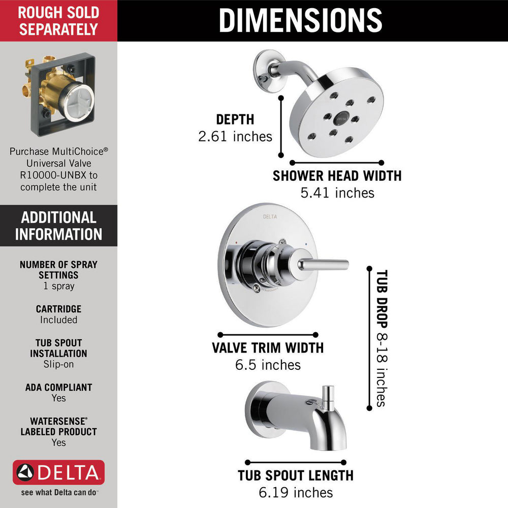 Delta TRINSIC Monitor 14 Series H2Okinetic Tub & Shower Trim -Chrome (Valve Sold Separately)