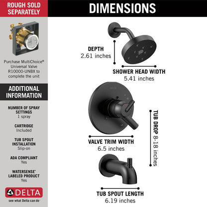 Delta TRINSIC Monitor 17 Series H2Okinetic Tub & Shower Trim -Matte Black (Valve Sold Separately)