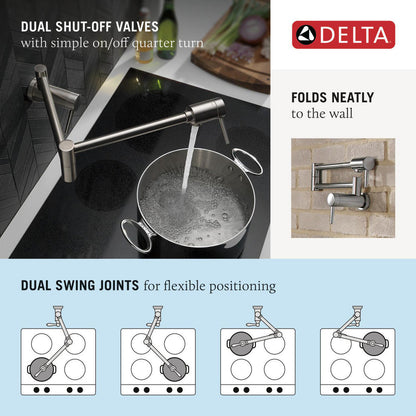 Delta Contemporary Wall Mount Pot Filler- Stainless