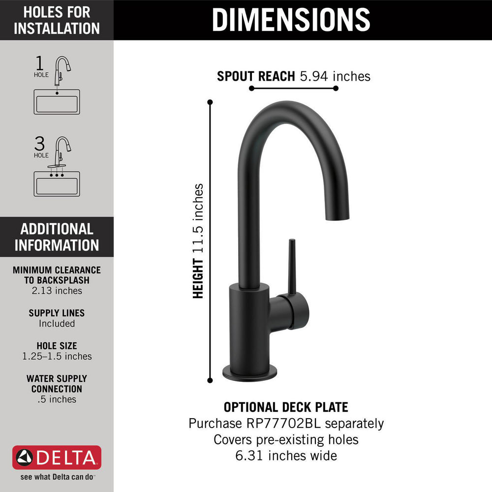 Delta TRINSIC True Bar Limited Swivel Kitchen Faucet- Matte Black