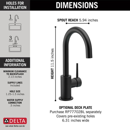 Delta TRINSIC True Bar Limited Swivel Kitchen Faucet- Matte Black