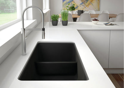 Blanco Precis U 1¾ Low Divide Silgranit Double Bowl 33" x 18" Kitchen Sink - Cinder