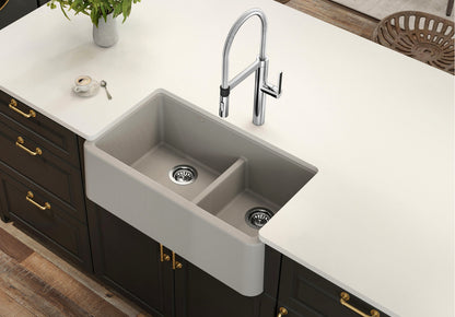 Blanco Ikon 33 1¾ Low Divide Silgranit 33" x 19" Double Bowl Farmhouse Drop-in Kitchen Sink - Anthracite