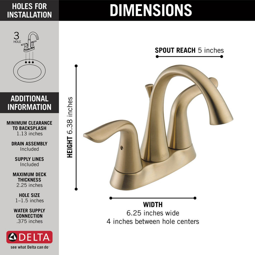 Delta LAHARA Two Handle Centerset 3 Hole Bathroom Faucet- Champagne Bronze