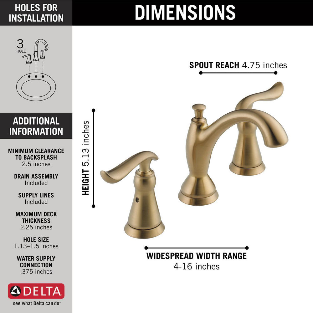 Delta LINDEN Two Handle Widespread Bathroom Faucet- Champagne Bronze