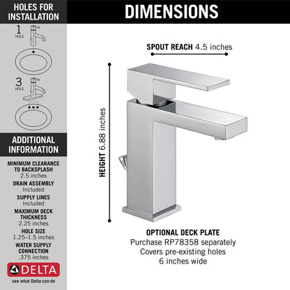 Delta MODERN Single Handle Project-Pack Bathroom Faucet- Chrome (With Pop-up Drain)