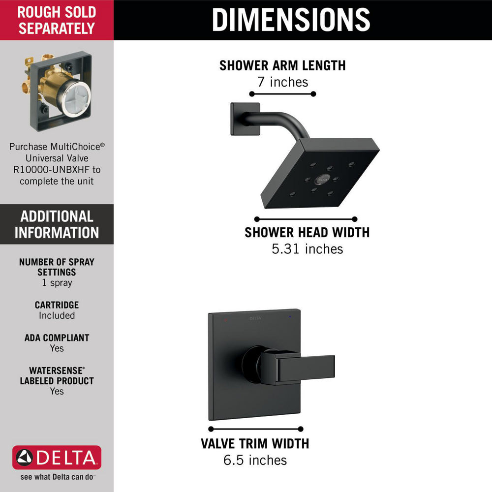 Delta ARA Monitor 14 Series H2Okinetic Shower Trim -Matte Black (Valve Sold Separately)