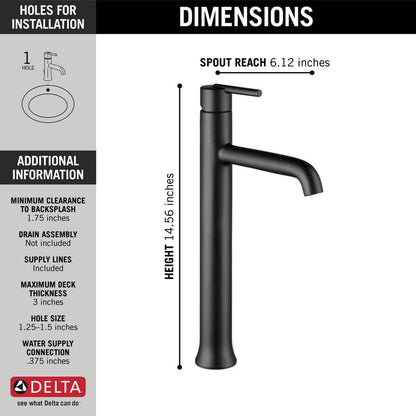 Delta TRINSIC Single Handle Vessel Bathroom Faucet- Matte Black