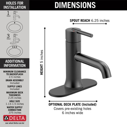 Delta TRINSIC Single Handle Bathroom Faucet With Pop-Up Drain - Matte Black