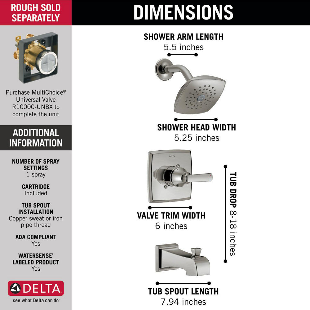 Delta ASHLYN Monitor 14 Series Tub & Shower Trim -Stainless Steel (Valve Sold Separately)