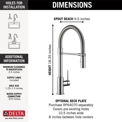 Delta TRINSIC PRO Single Handle Pull-Down Kitchen Faucet With Spring Spout- Chrome