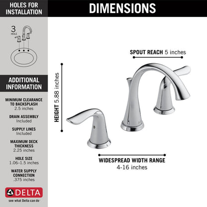 Delta LAHARA Two Handle Widespread 3 Hole Bathroom Faucet- Chrome