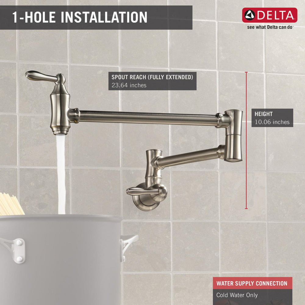 Delta Traditional Wall Mount Pot Filler- Stainless