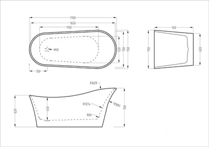 Kodaen HIHEEL One Piece Freestanding Bathtub