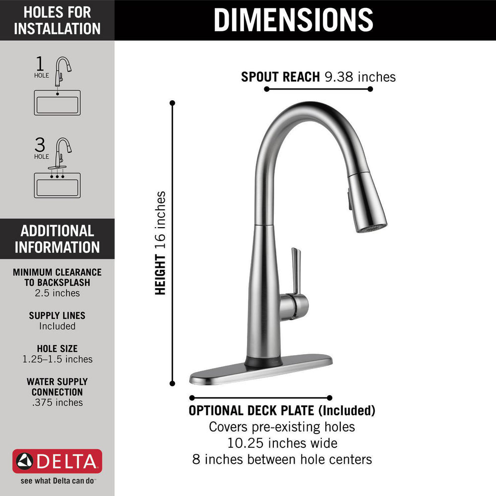 Delta ESSA Single Handle Pull-Down Kitchen Faucet with Touch2O Technology- Arctic Stainless