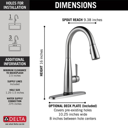 Delta ESSA Single Handle Pull-Down Kitchen Faucet with Touch2O Technology- Arctic Stainless