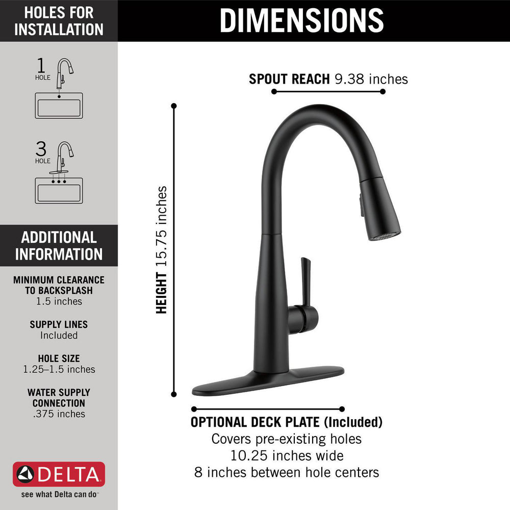 Delta ESSA Single Handle Pull-Down Kitchen Faucet- Matte Black