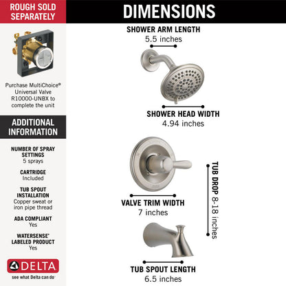 Delta LAHARA Monitor 14 Series Tub & Shower Trim -Stainless Steel (Valve Sold Separately)