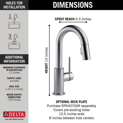 Delta TRINSIC Single Handle Pull-Down Bar / Prep Faucet- Arctic Stainless