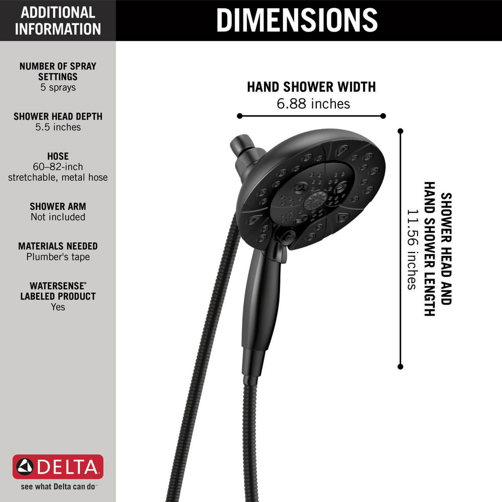 Delta H2Okinetic In2ition 5-Setting Two-in-One Shower- Matte Black