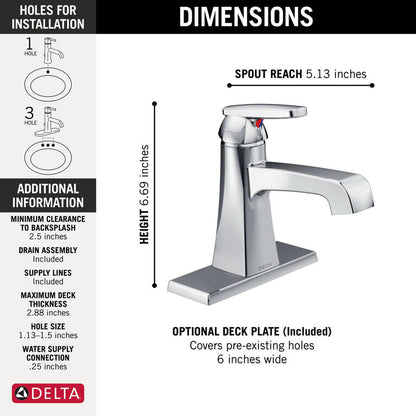 Delta ASHLYN Single Handle Bathroom Faucet- Chrome (With Pop-up Drain)