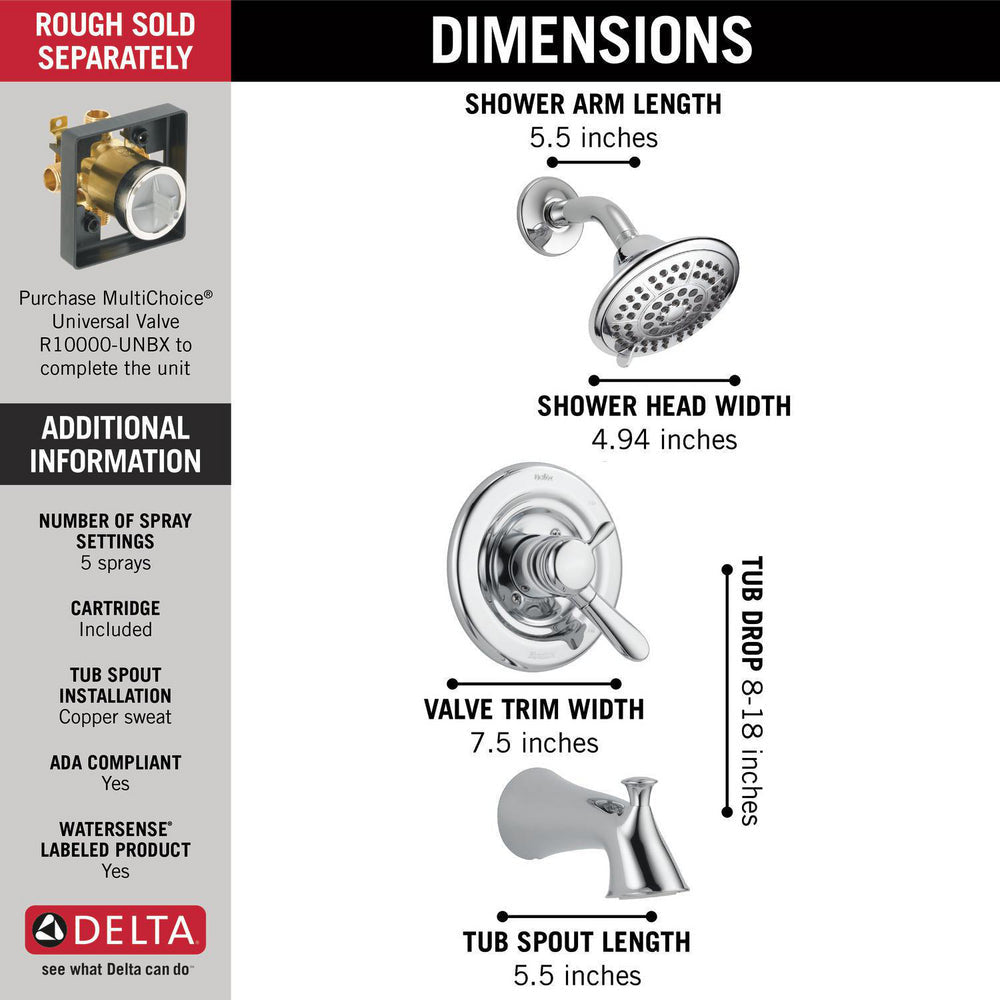 Delta LAHARA Monitor 17 Series Tub & Shower Trim -Chrome (Valves Not Included)