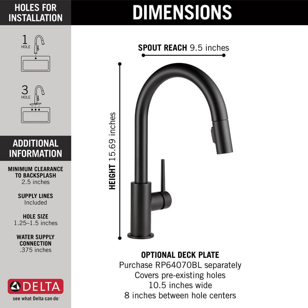 Delta TRINSIC Single Handle Pull-Down Kitchen Faucet- Matte Black