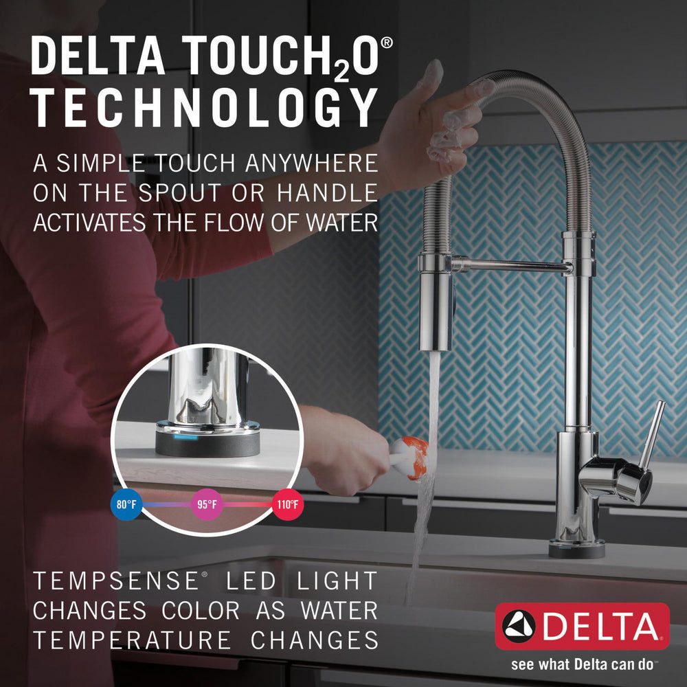 Delta TRINSIC PRO 19.5" Single Handle Pull-Down Spring Spout Kitchen Faucet with Touch2O Technology- Chrome