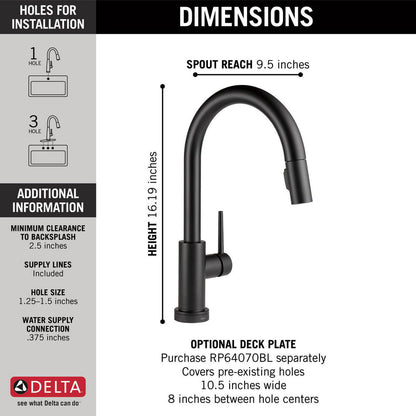 Delta TRINSIC VoiceIQ Single-Handle Pull-Down Kitchen Faucet with Touch2O Technology- Matte Black