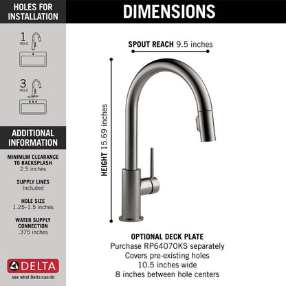 Delta TRINSIC Single Handle Pull-Down Kitchen Faucet- Black Stainless