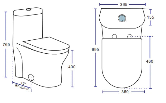 Liro Canada Mia One Piece Fully Elongated Skirted Square Toilet 12"