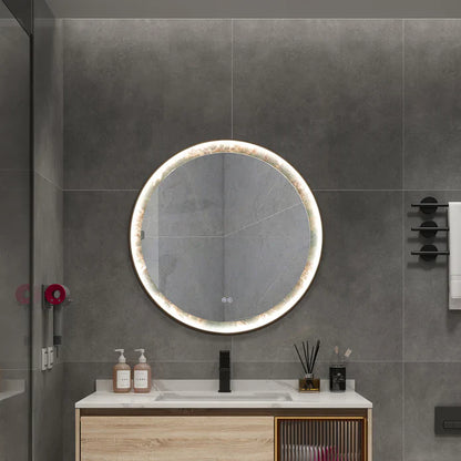 Kodaen Roundy Singtered Stone Bathroom LED Vanity Mirror (Amazon Green Background) LEDBMF624-GSLAB