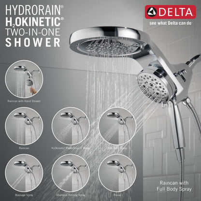 Delta HydroRain H2Okinetic 5-Setting Two-in-One Shower Head- Lumicoat Chrome