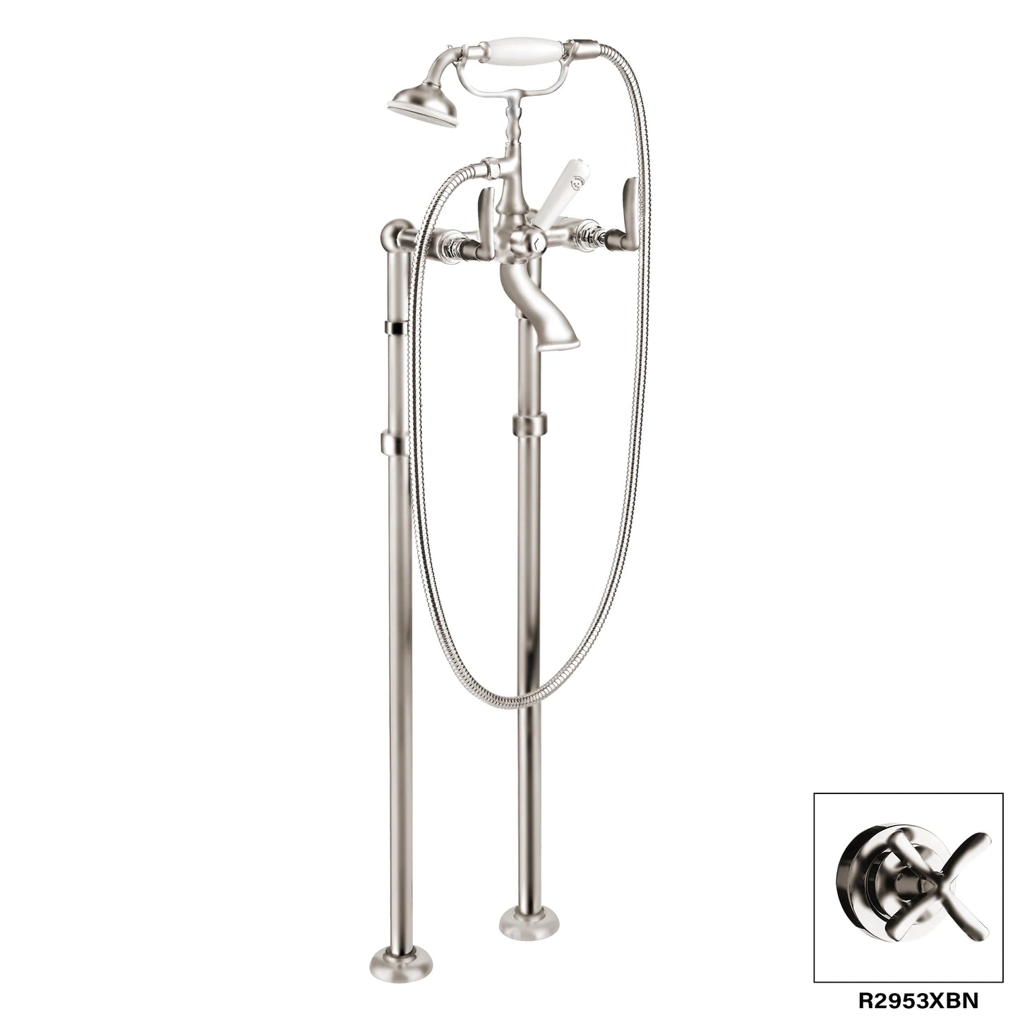 Aquadesign Products Floor Mount Tub Filler (Manhattan R2953L) - Brushed Nickel