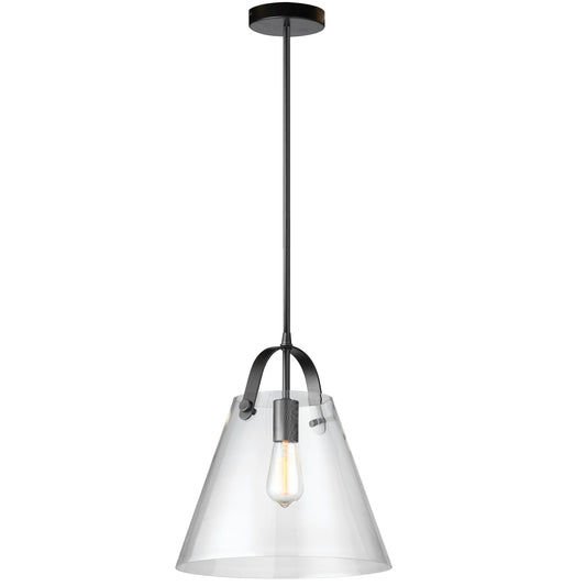 Dainolite 1 Light Incandescent Pendant Matte Black Finish with Clear Glass - Renoz