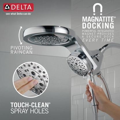 Delta HydroRain H2Okinetic 5-Setting Two-in-One Shower Head- Lumicoat Chrome