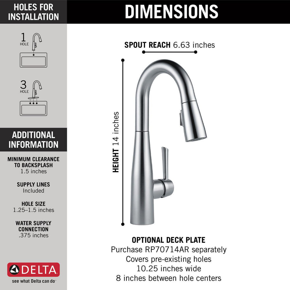 Delta ESSA 14" Single Handle Pull-Down Bar / Prep Faucet - Arctic Stainless