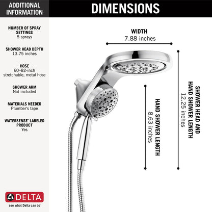 Delta HydroRain H2Okinetic 5-Setting Two-in-One Shower Head- Lumicoat Chrome