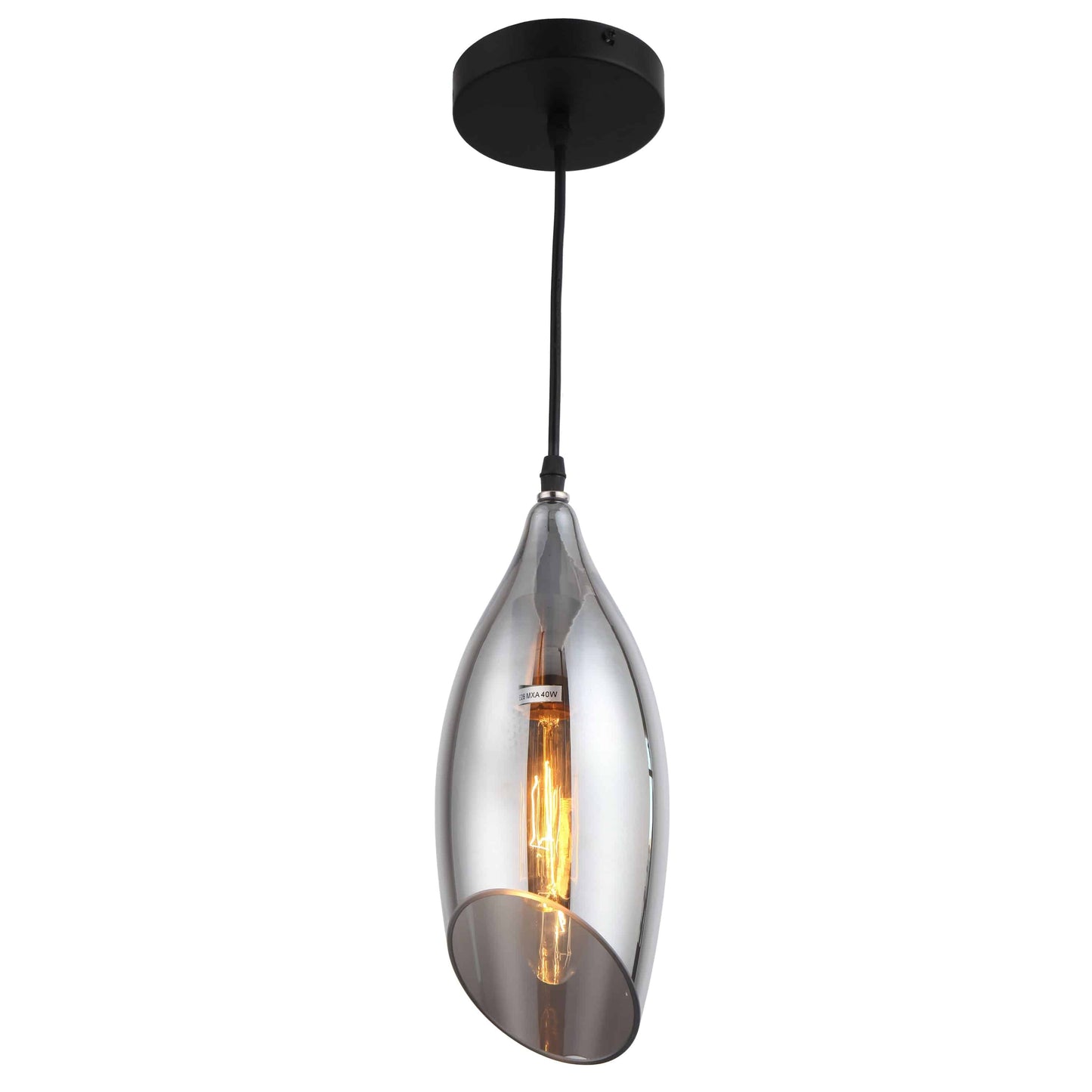 Dainolite 1 Light Incandescent Pendant, Black Finish with Smoked Glass - Renoz