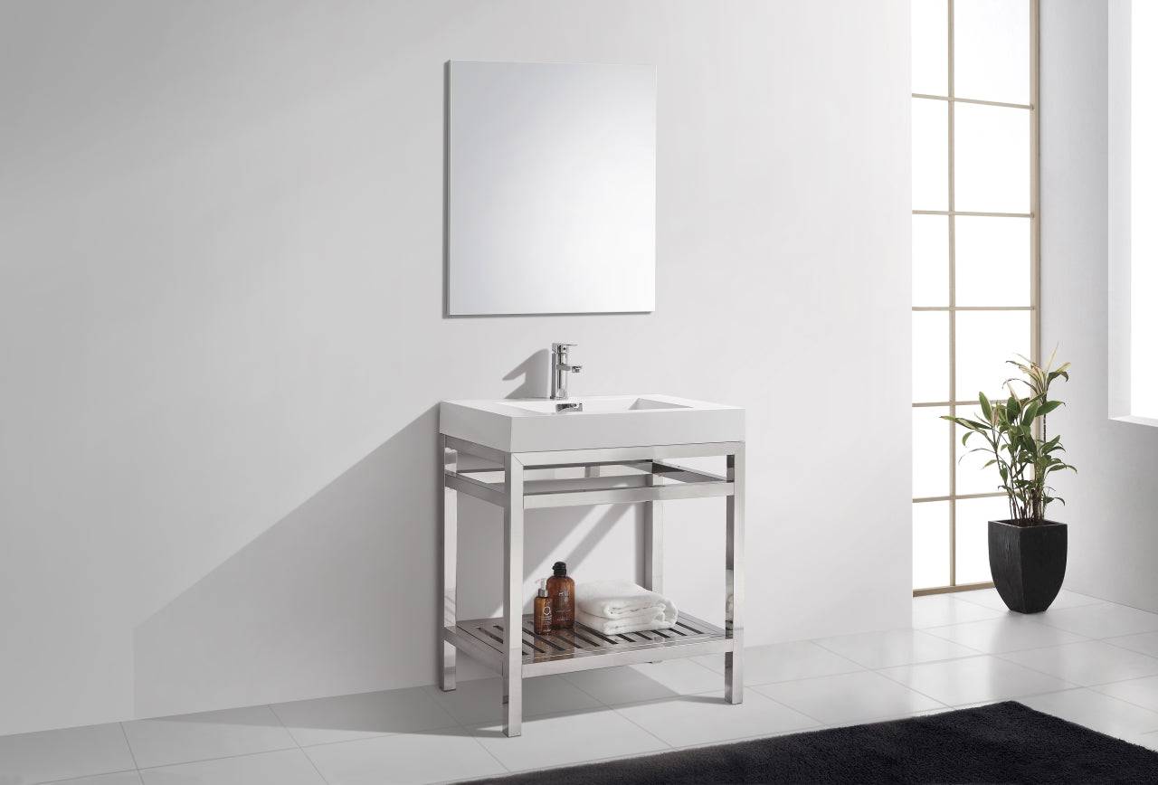 Kube Bath Cisco 30" Stainless Steel Console Bathroom Vanity With White Acrylic Sink - AC30 - Renoz