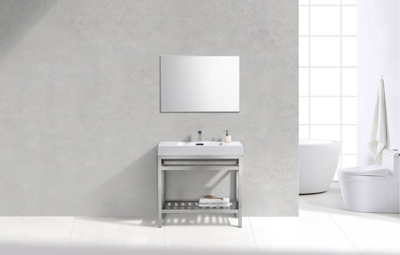 Kube Bath Cisco 36" Stainless Steel Console Bathroom Vanity With White Acrylic Sink - Renoz