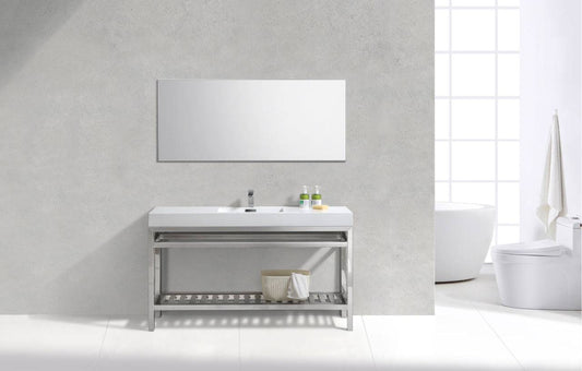 Kube Bath Cisco 60" Single Sink Stainless Steel Console Bathroom Vanity With White Acrylic Sink - Renoz