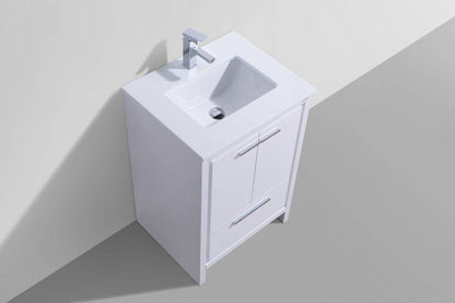 Kube Bath Dolce 24" Floor Mount Bathroom Vanity With White Quartz Countertop With 2 Doors And 1 Drawer AD624