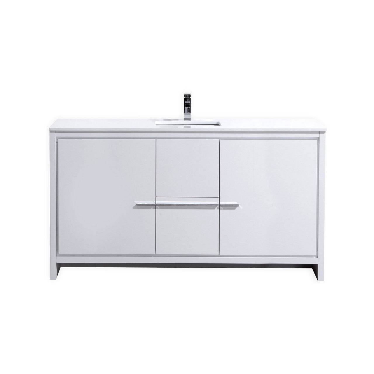 Kube Bath Dolce 60" Single Sink Floor Mount Bathroom Vanity With White Quartz Countertop With 2 Doors And 2 Drawers AD660S - Renoz