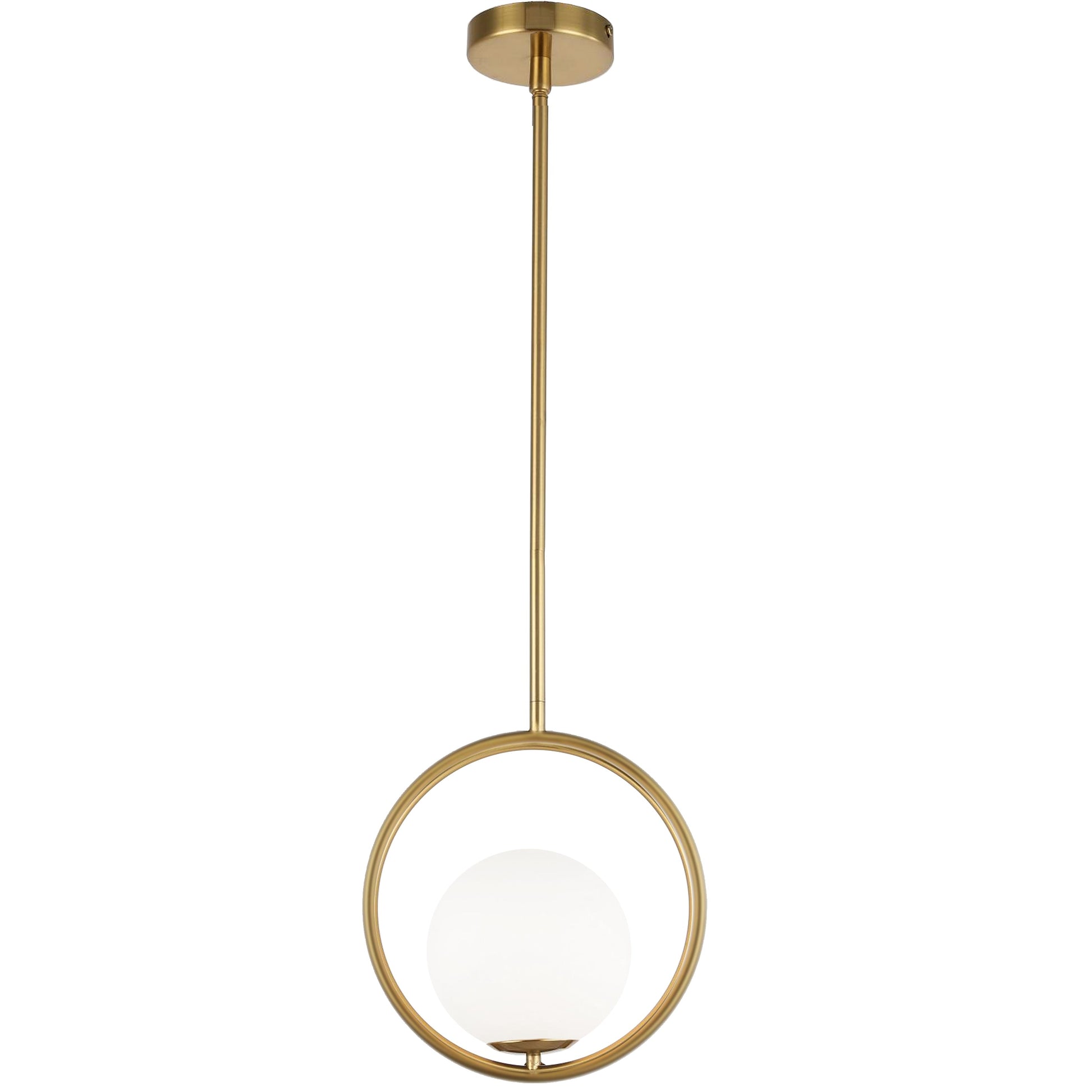 Dainolite 1 Light Halogen Pendant Aged Brass Finish with White Glass - Renoz