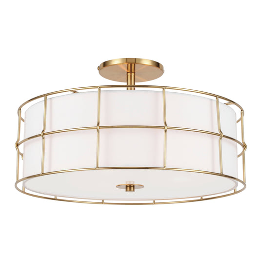 Dainolite 3 Light Incandescent Aged Brass Semi-Flush Mount Fixture w/White Shade - Renoz