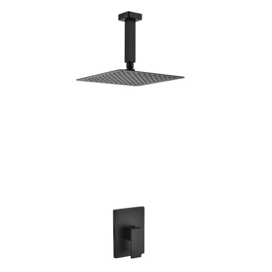 Kube Bath Aqua Piazza Black Shower Set With 12" Ceiling Mount Square Rain Shower - Renoz