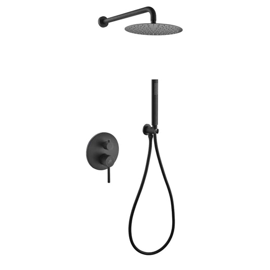 Kube Bath Aqua Rondo Black Shower Set With 8" Rain Shower and Handheld - Renoz