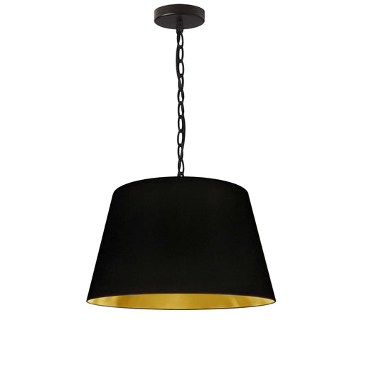 Dainolite 1 Light Brynn Small Pendant, Black/Gold Shade, Black - Renoz